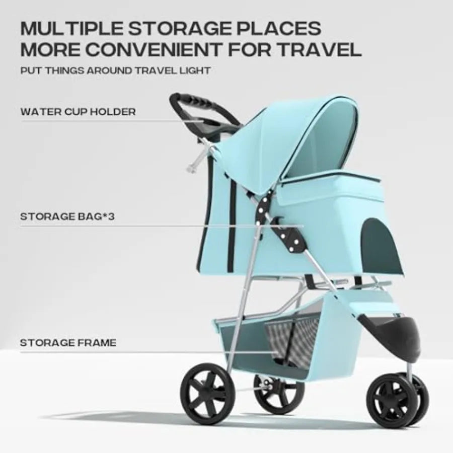 Pet Stroller for Small Dogs 10 lbs, Dog Stroller for Medium Dogs 30 lbs, Cat Strollers for 2 Cats, 3 Wheels Foldable Jogger Pup