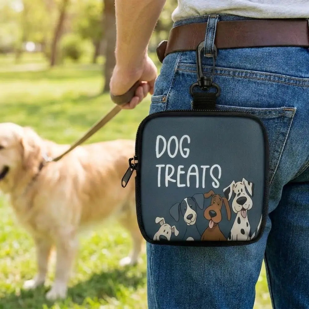 Waterproof Dog Treat Pouch Zipper Closure Clip Attachment Pet Training Reward Bag Printed Design Snack Container Pet Snack Bag