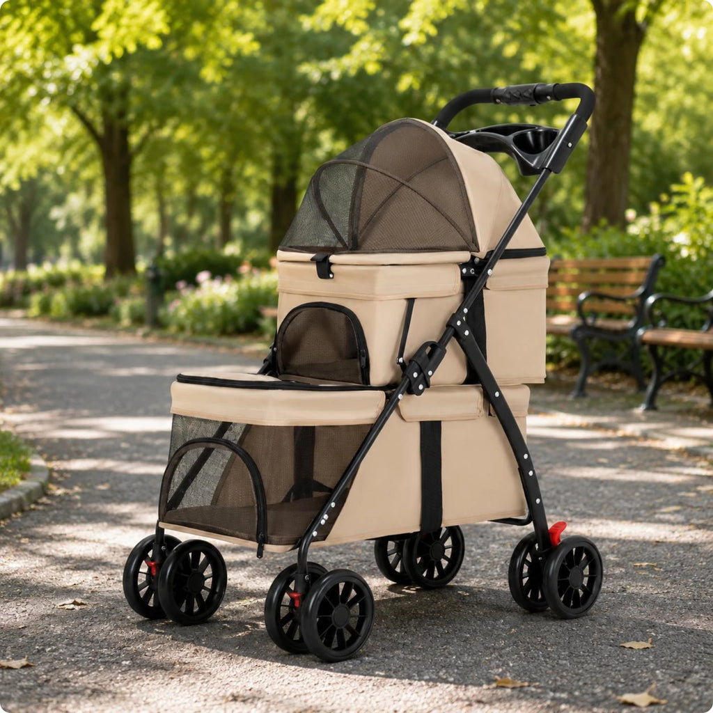 Double-Deck Pet Stroller Lightweight Small Dog Feline Stroller Pet Transport Lockable Wheels Removable Liner for Travel