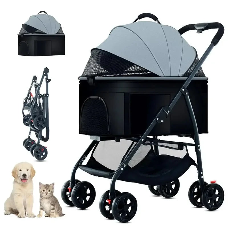 For Medium Dogs Cats 3-in-1 Pet Dog Stroller Wagon Removable Carrier Up to 55lbs Dog Carrier Backpack Travel Stroller