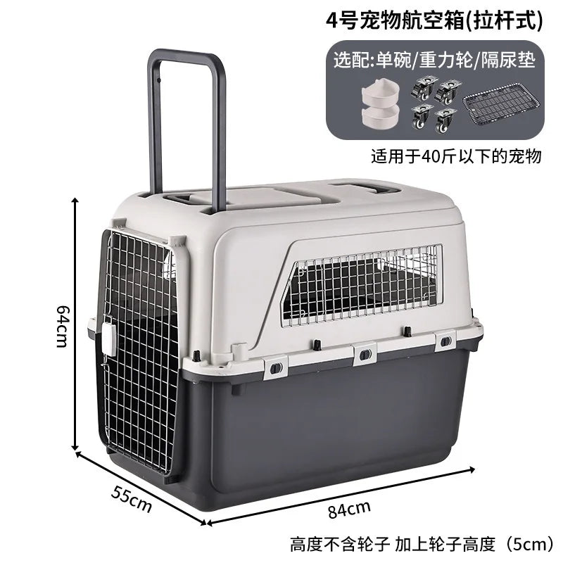 Pet Carrier, Large PP Dog Cat Travel Crate, Durable Airline Approved Pet Transport Box for Cats and Dogs, Portable Kennel