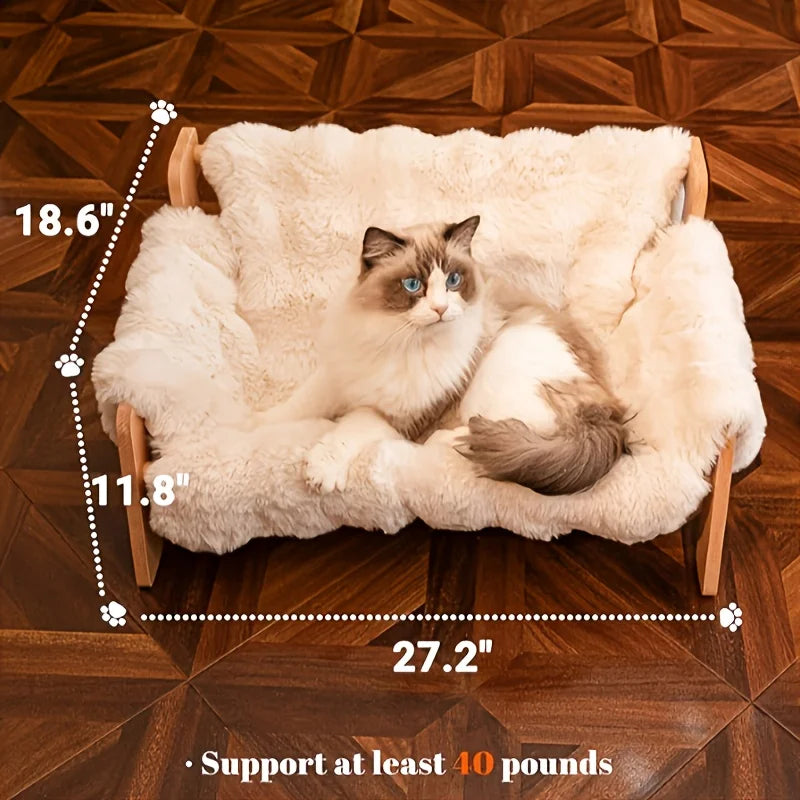 Raised Solid Wood Pet Couch Bed for Cats & Small Dogs (27.2in)