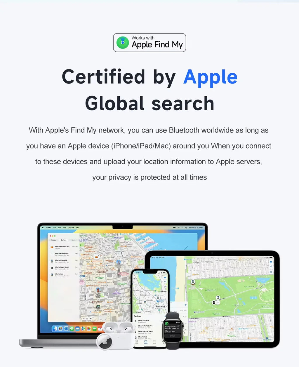 Apple Find My MFi Bluetooth Tracker Tag for Keys, Earbuds, Luggage & Pets (iOS)