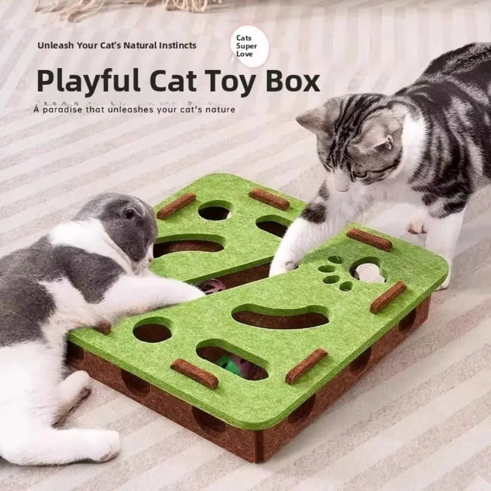 Cat Scratching Post with Felt Puzzle Box & Rolling Ball — 2-in-1 Enrichment Toy