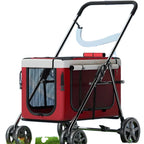 STLF4-Wheel Steel and Fabric Pet Stroller Travel-friendly Foldable Carriage for Small and Large Dogs and Cats for Car Animal Use