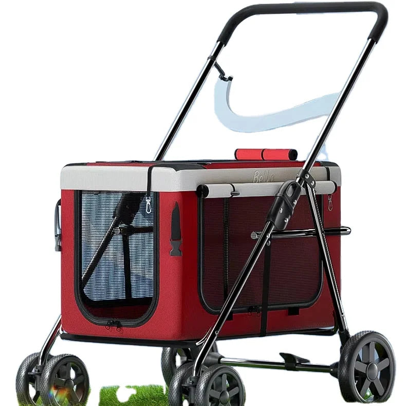 STLF4-Wheel Steel and Fabric Pet Stroller Travel-friendly Foldable Carriage for Small and Large Dogs and Cats for Car Animal Use