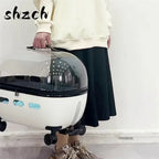 Foldable Pet Stroller Cat Carrier Transparent Lightweight Portable Wheeled Puppy Dog Travel Trolley Compact For Outdoor