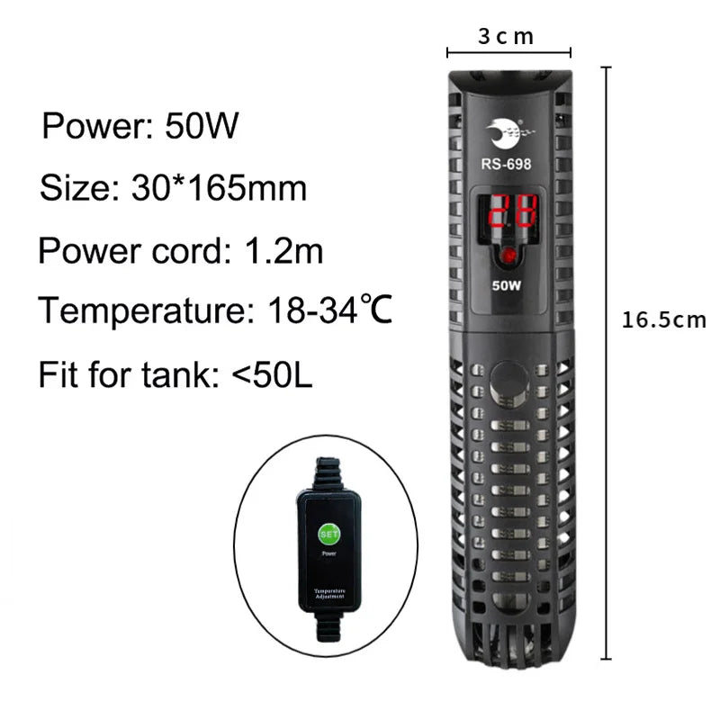 Aquarium Submersible Heater with Thermostat (50–500W, 220V EU Plug)