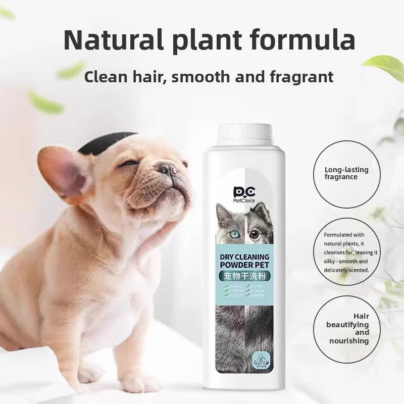 PETCLEAR 500g Pet Dry Shampoo Cleaning Powder Dog Cat Waterless Bath Powder Dog Odor Deodorizer Plant-Based Pet Cleaning Powder