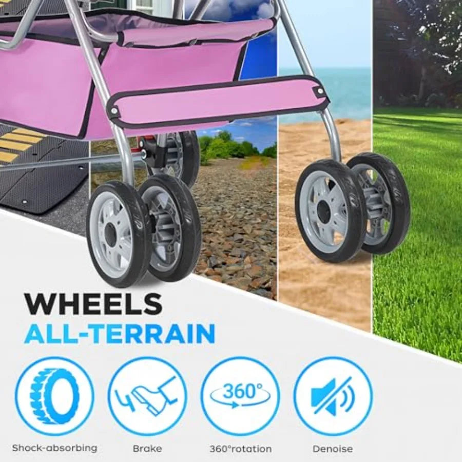 BestOffice Pet Stroller for Small Medium Dogs Cats, 4-Wheel Foldable Dog Stroller with Cup Holder, Lightweight Travel Carrier,
