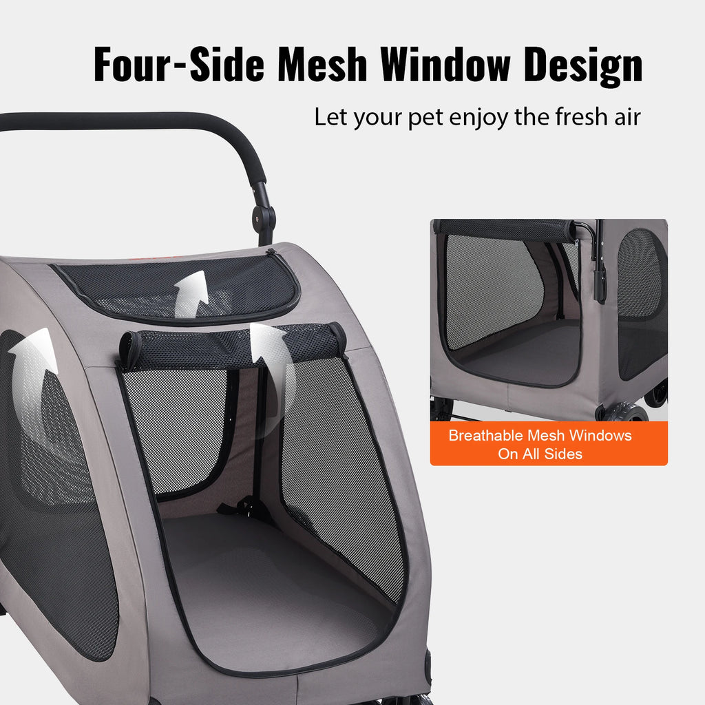 SucceBuy Pet Stroller Portable Puppy Stroller Carrier w/ Breathable Mesh Windows&Height-Adjustable Height Stroller for Cats Dogs