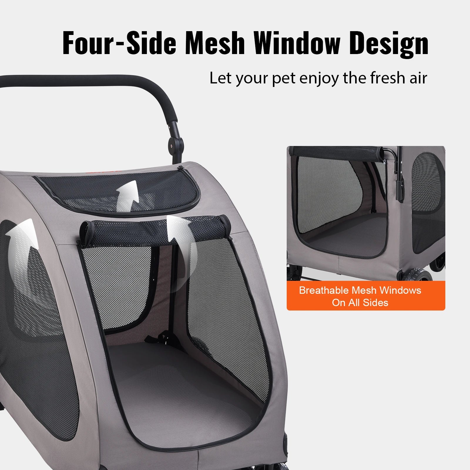 SucceBuy Pet Stroller Portable Puppy Stroller Carrier w/ Breathable Mesh Windows&Height-Adjustable Height Stroller for Cats Dogs