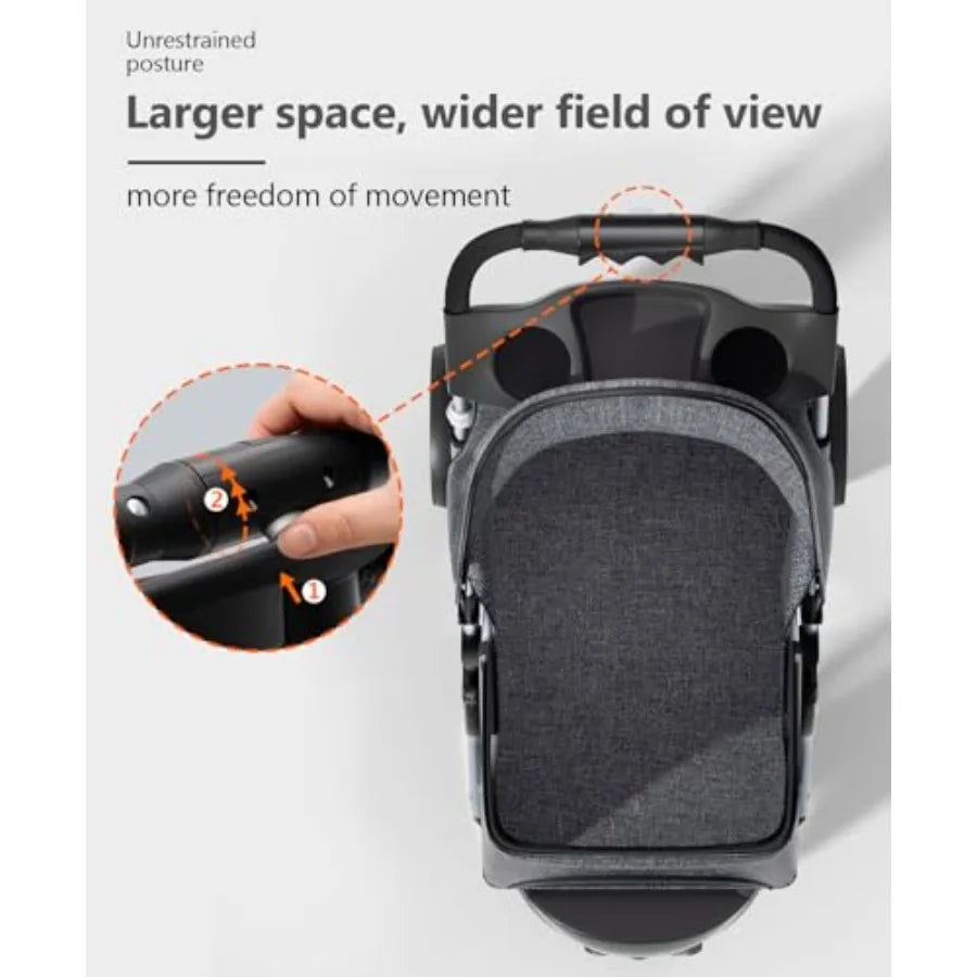 OS MOTOR Pet Stroller with 3 Wheels for Small/Medium Pets, Portable Travel Foldable Carrier Jogger for Dog Cat Puppy Kitty, Rea
