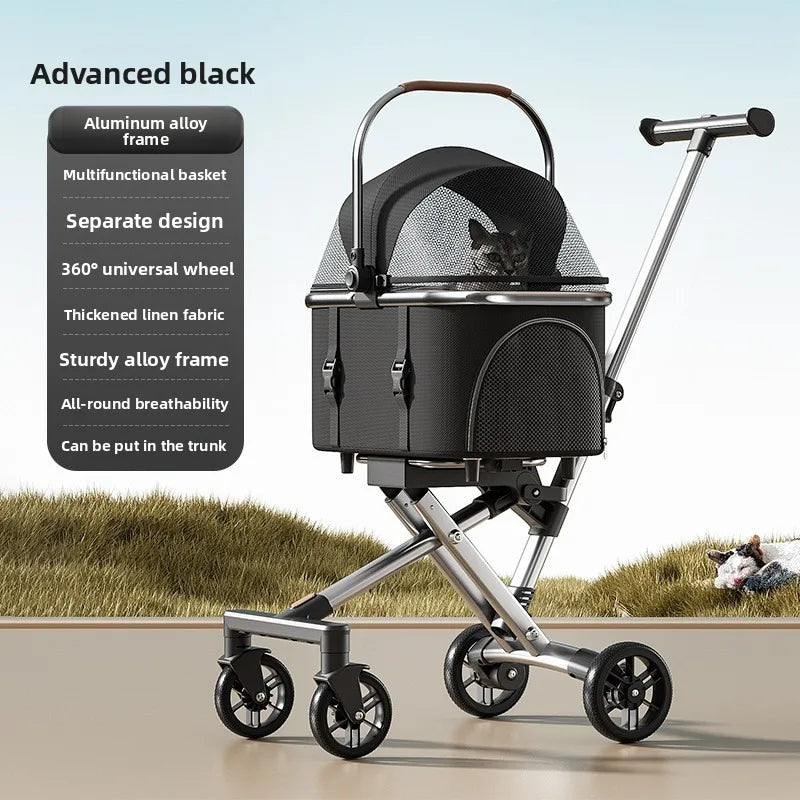 Stylish Small Dog Pet Stroller Lightweight Foldable Detachable Carrier Cat Friendly Travel Pet Stroller Dog Stroller Dog Trolley