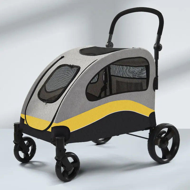 STLFLuxury 4-Wheel Pet Stroller Detachable Cage Easy One-Hand Fold Lightweight Travel Carrier Transparent Fabric Fashion for Dog