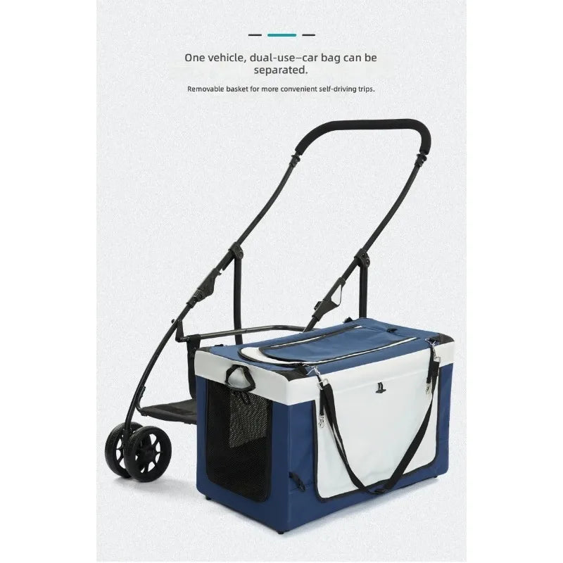 Pet Stroller Large Space, Portable Foldable Dog Cat Carrier, Detachable Design for Multiple Pets, Travel Pet Carriage