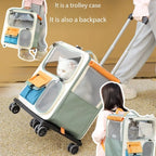 High Quality Durable Large Storage with Feeding Window Bag Ventilated Breathable Pet Carrier Backpack with Wheels
