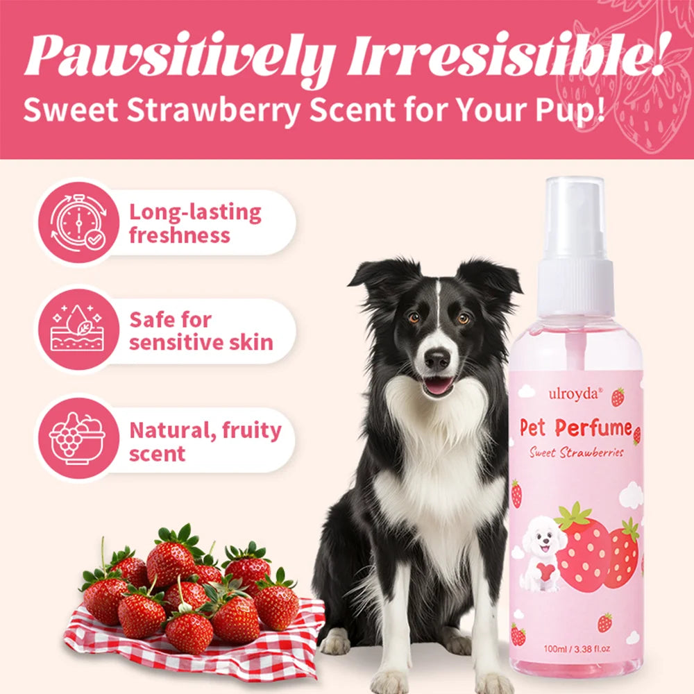 Pet Perfume Spray Sweet Strawberry Scent Long Lasting Fragrance Gentle Formula For Dogs Cats All Breeds Daily Grooming And Fresh