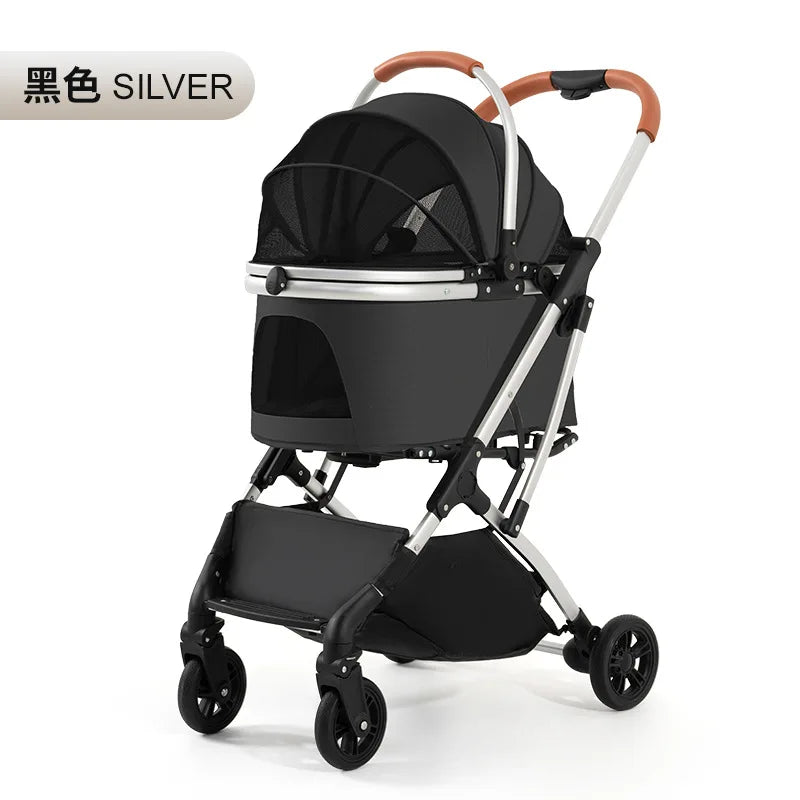 STLFLightweight Foldable 4-Wheel Pet Stroller for Medium and Large Dogs Teddy Babies and Small Pets Convenient Travel Cart
