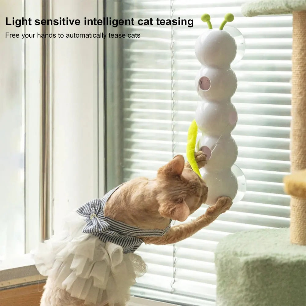 Motion-Activated Caterpillar Cat Toy with Tail — Automatic Interactive Teaser for Bored Indoor Cats