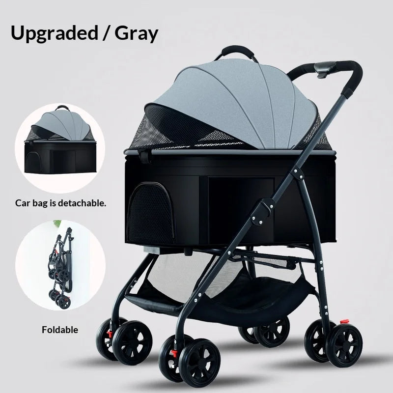 Foldable Pet Stroller for Small Medium Dogs Cats Portable Travel Pet Cart with Mesh Breathable Window Easy One Click Folding