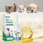 Pet Ear Drops 60ml Ultra-Soft Tip Ear Wash Cleaner for Dogs Cats - Gentle Wax Remover, Deodorizing Soothing Ear Hygiene Care