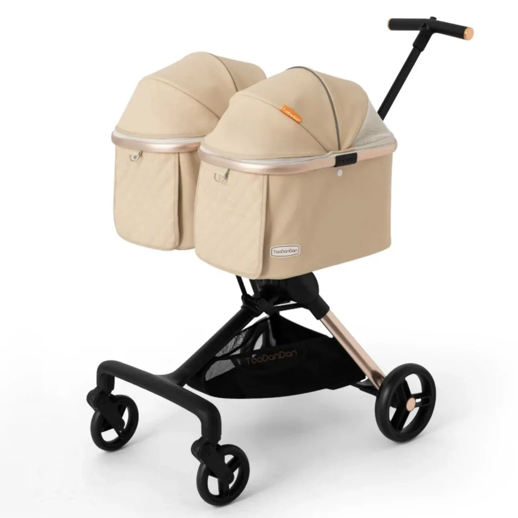 Khaki Color Detachable Double Stroller That Can Be Folded for Two Dogs and Cats To Go Out and Play. High Quality Double Stroller