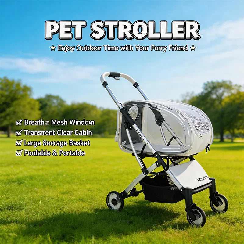 2026 Transparent Pet Stroller For Small Medium Dogs Lightweight Foldable Detachable Portable Outdoor Carrier Anti Tipping Design