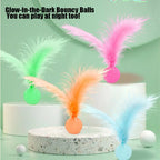 Feather Stick Bouncy Ball Cat Toy — Catnip Feather Tossing Ball for Self-Relief Interactive Play