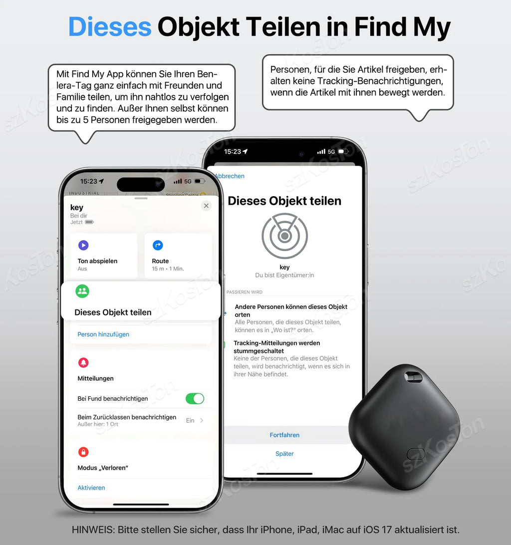 Smart iTag GPS Tracker with Keychain for Apple Find My App - Anti-Loss Locator for Pets, Cars, Kids & Keys (iOS)