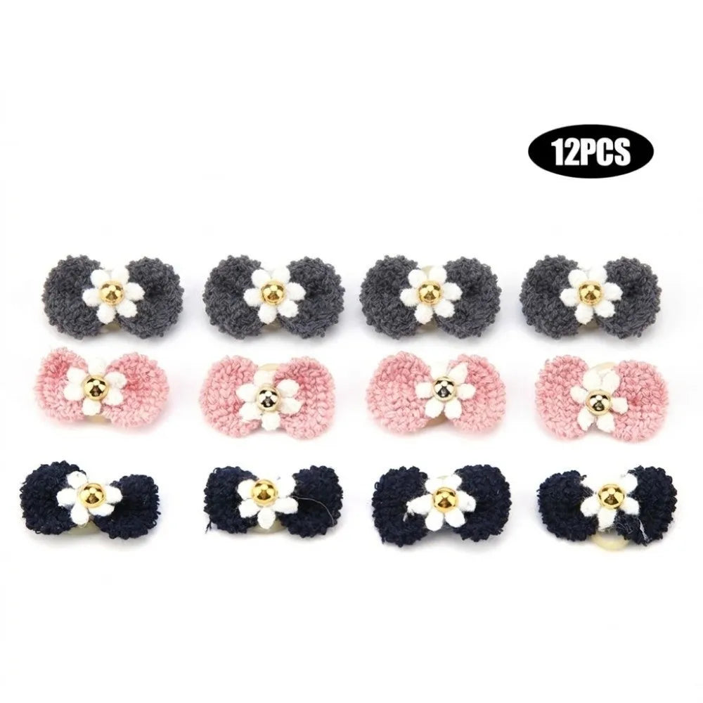 12Pcs Yarn Bow Pet Hair Bow Elastic Band Various Colors Dog Hair Tie Soft Texture Cute Style Pet Hair Accessory Pet Grooming