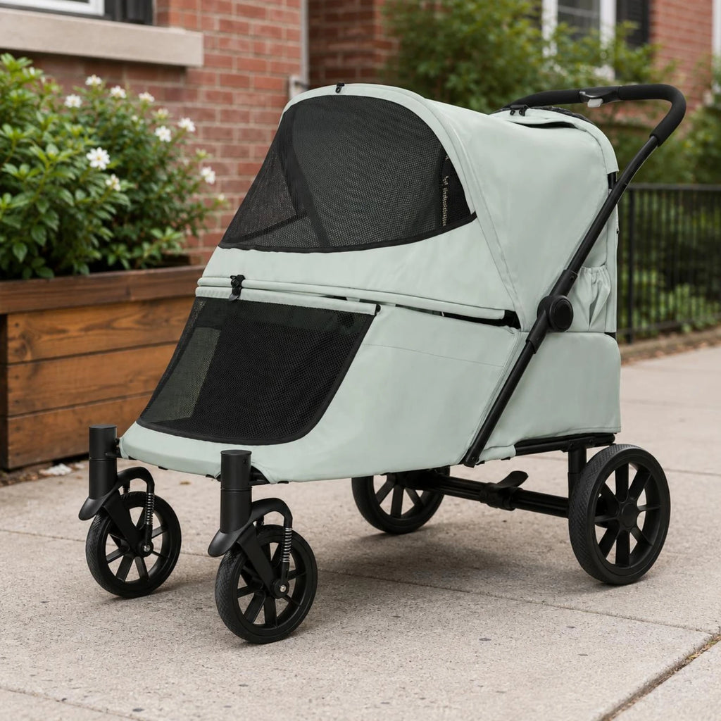 Folding Dog Stroller Single-Press Fold Soft-Sided Pet Stroller Ventilated