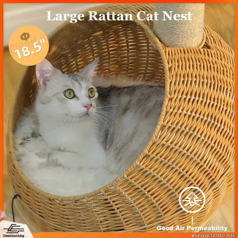Dinosaur-Themed Rattan Cat Tree with Sisal Scratching Post