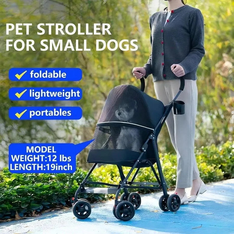 【New style】Pet Stroller For Small Dogs And CatsCYUmail 4 Wheels Foldable Dog Stroller Puppy Carrier For Small Dogs 0-15 Lbs W/C