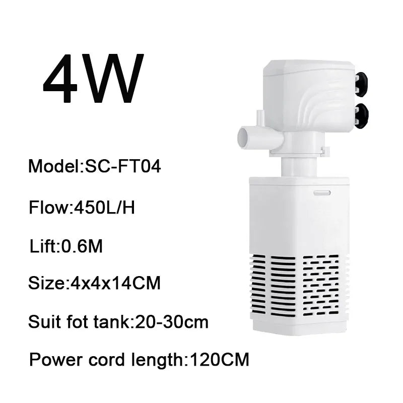 3-in-1 Silent Submersible Aquarium Filter Pump (220V, Aerator, Wave Maker, Water Changer)
