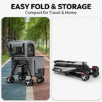 Quick-Folding Double Pet Stroller for Dogs Cats with Detachable Carriers Pet Travel Strolling Cart for Outdoor Daily Walking Use