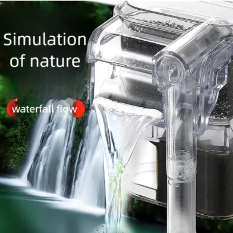 Mini USB Wall-Mounted Aquarium Waterfall Filter (Small Fish Tank, Silent, Clip-On)