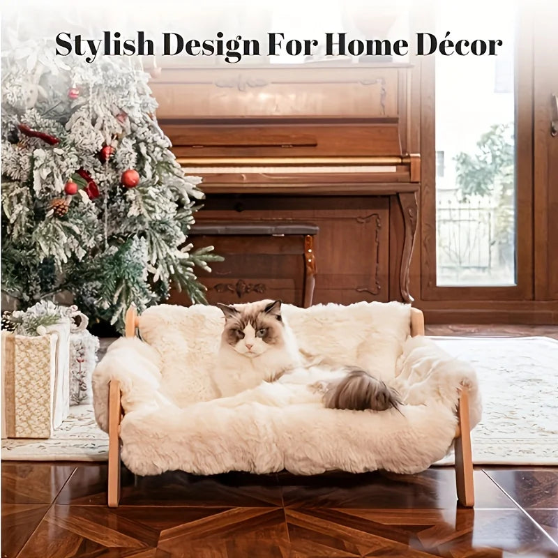Raised Solid Wood Pet Couch Bed for Cats & Small Dogs (27.2in)