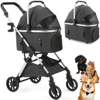 4-Wheel Pet Stroller with Detachable Carrier (Foldable, up to 50lbs)