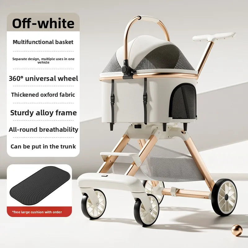 Lightweight Aluminum Alloy One-Click Foldable Pet Stroller - Universal Detachable Carrier for Dogs & Cats