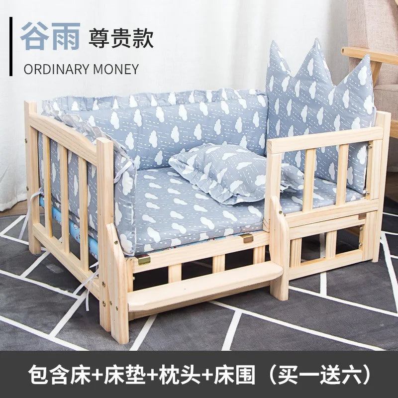 Elevated Solid Wood Pet Bed, All-Season Washable Cover