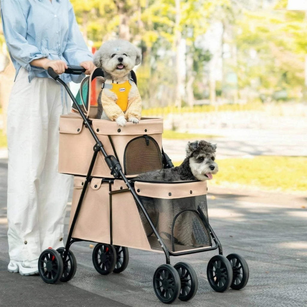 Double Layer Dog Feline Stroller Easy to Fold Double Deck Pet Stroller Large Space for Outdoor