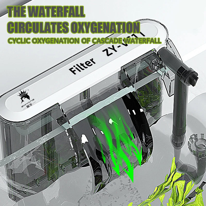 Wall-Mounted 3-in-1 Aquarium Waterfall Filter Pump (110V/220V, External Circulation, Oxygenation)