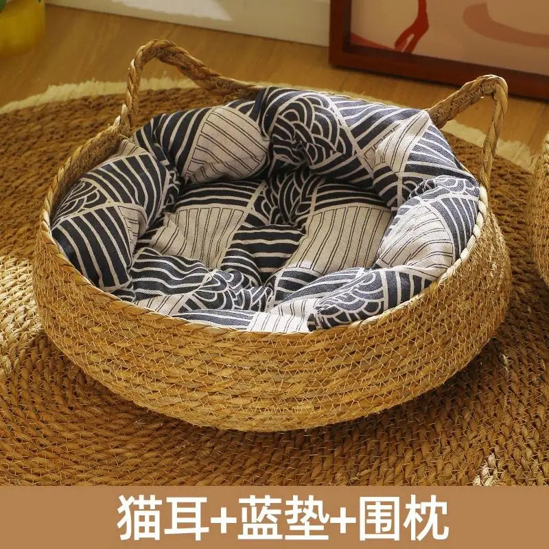 Woven Vine Cat Nest Bed, Cooling Design (All-Season)
