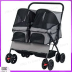 Foldable Double Pet Stroller with Adjustable Sunshade Storage Basket and Pet Travel Accessories for Dogs Cats Small Animals