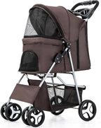 4-Wheel Pet Jogger Stroller with Cup Holder & Storage Basket - Travel Pushchair for Small & Medium Dogs & Cats
