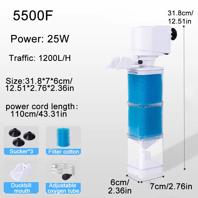 220V Submersible Aquarium Filter Pump (Anti-Backflow, Internal Aerator, Wave Maker)