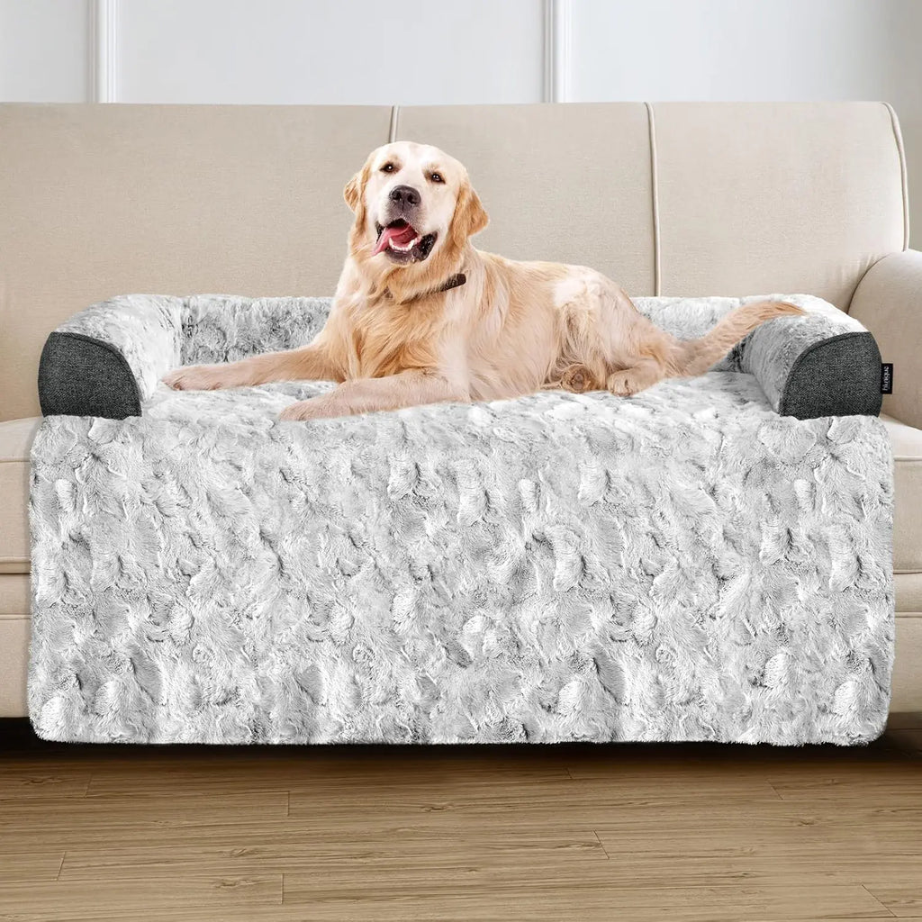 Calming Extra Large Plush Dog Bed (45x37in, Grey)