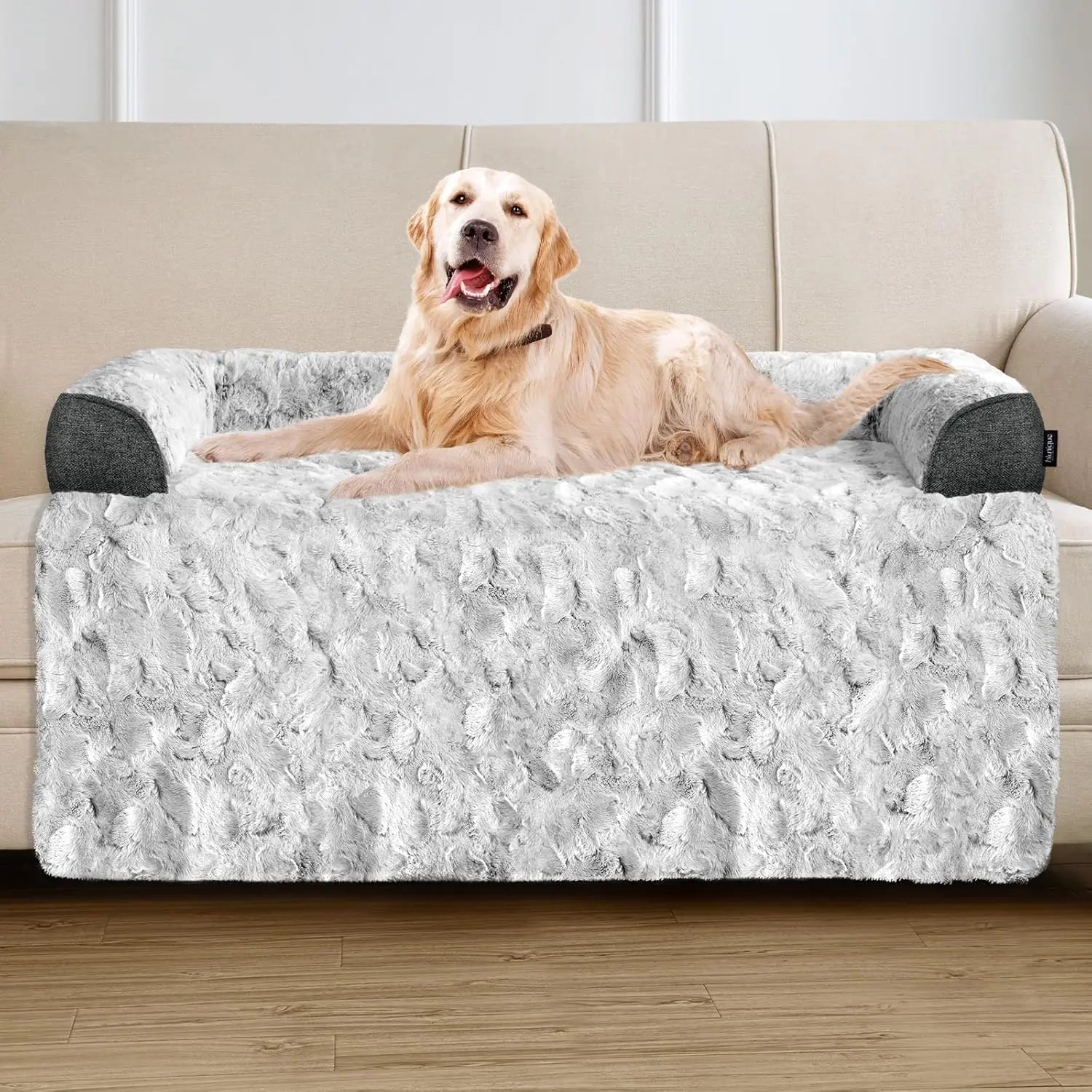 Calming Extra Large Plush Dog Bed (45x37in, Grey)