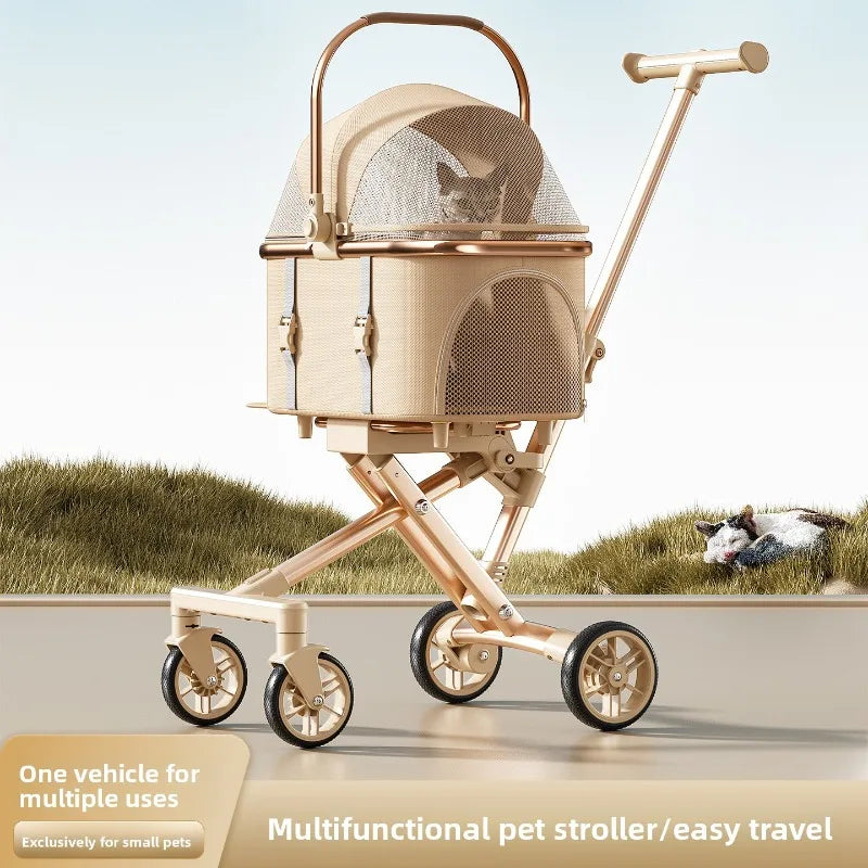 Stylish Small Dog Pet Stroller Lightweight Foldable Detachable Carrier Cat Friendly Travel Pet Stroller Dog Stroller Dog Trolley